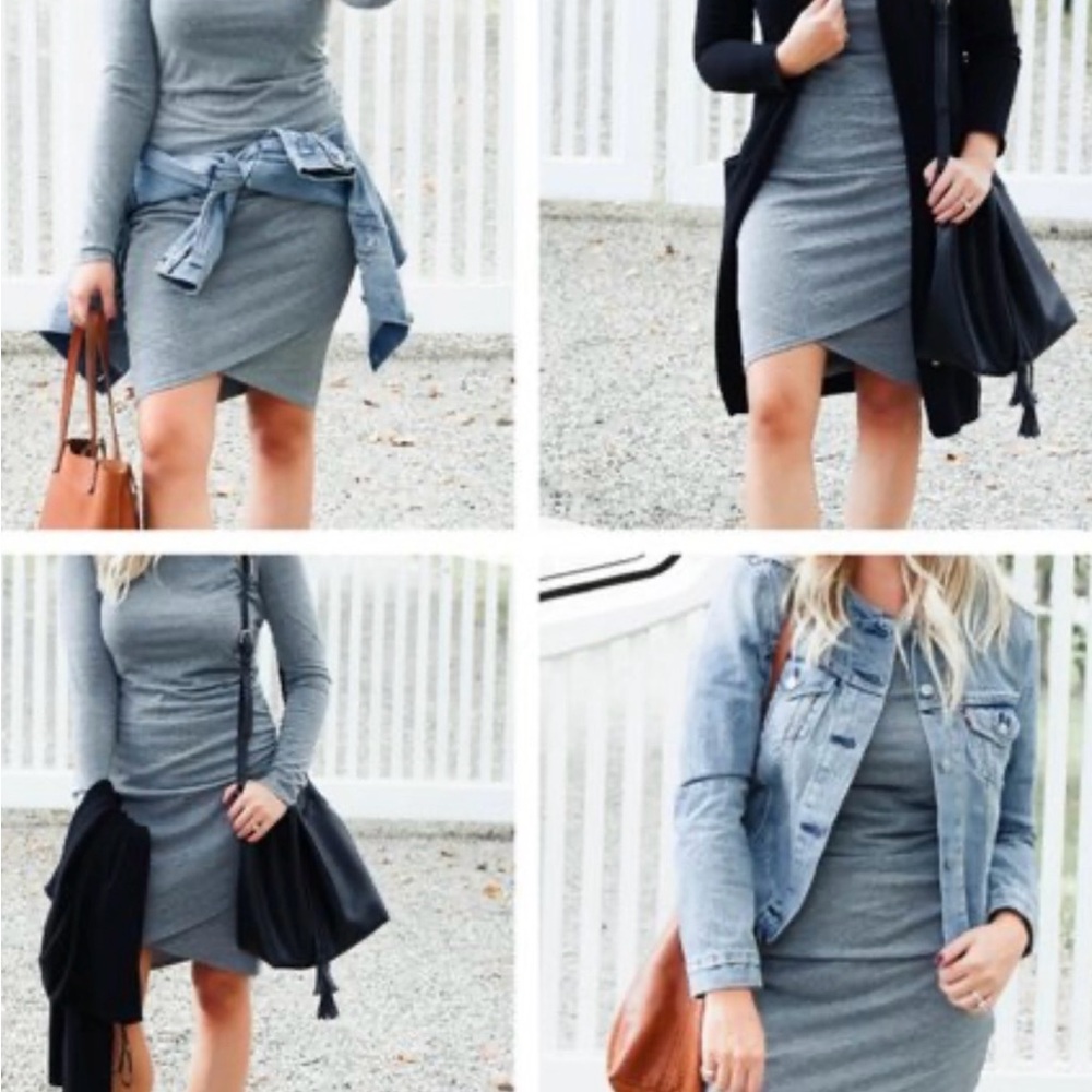 Leith Gray Long Sleeve Scrunch Dress